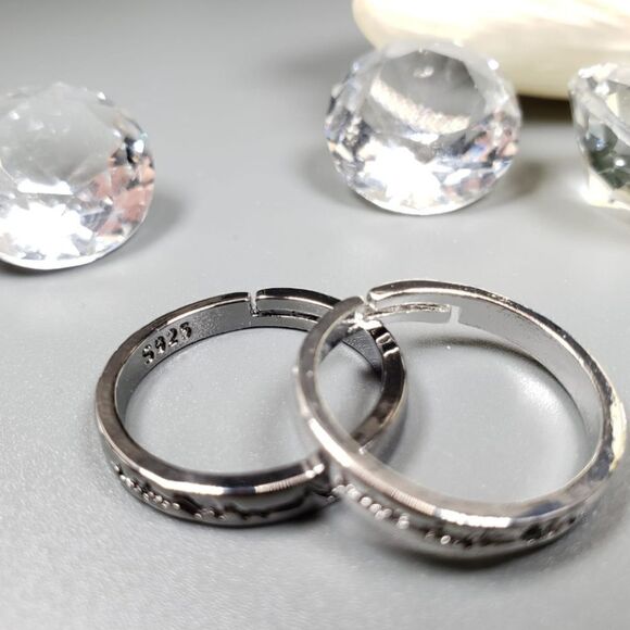 Brand New S925 Silver Heart Beats Patterns Couple Rings #2 - Picture 7 of 8